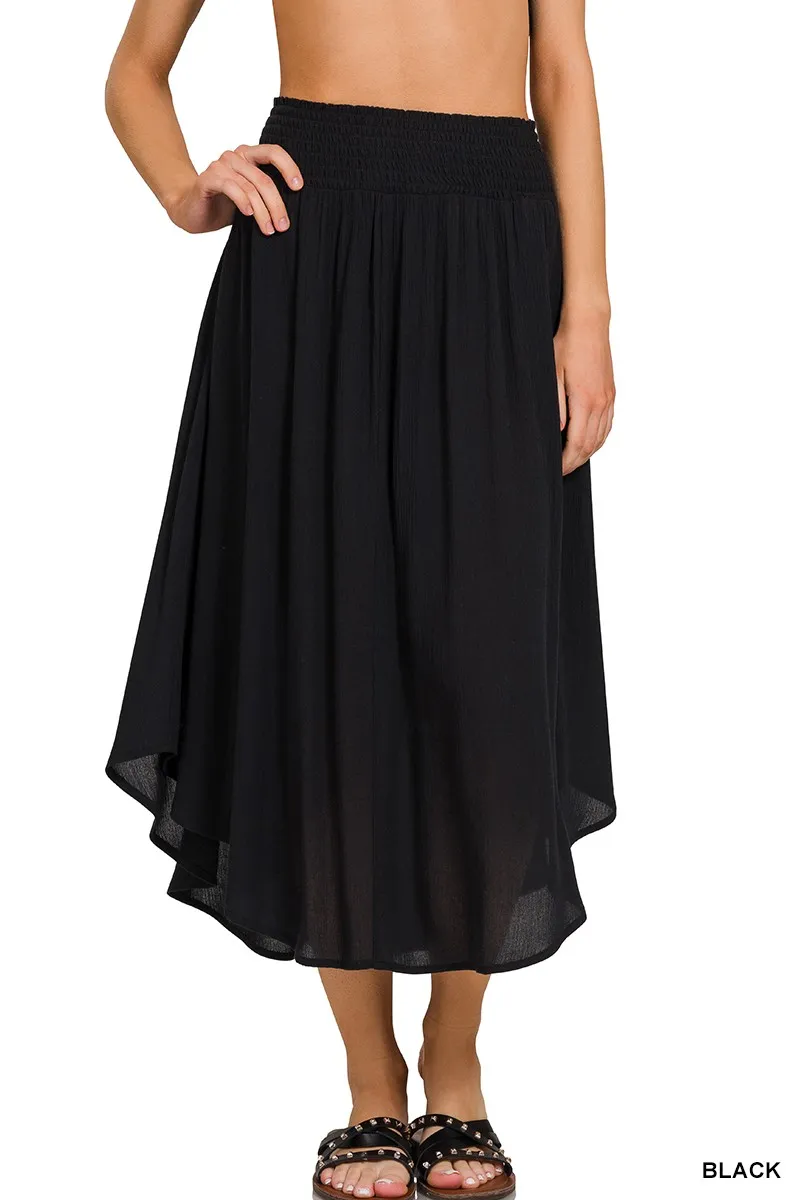 Woven Crinkle Smocked Waist Maxi Skirt W Pockets, image 3