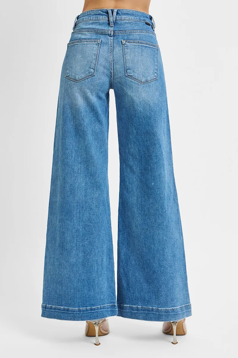Full Size Mid Rise Wide Front Patch Pocket Jeans Plus Size, image 5