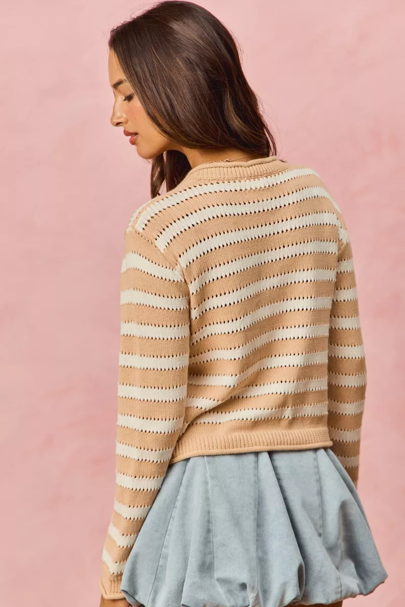 Stripe Long Sleeves Button Sweater Cardigan, image 15