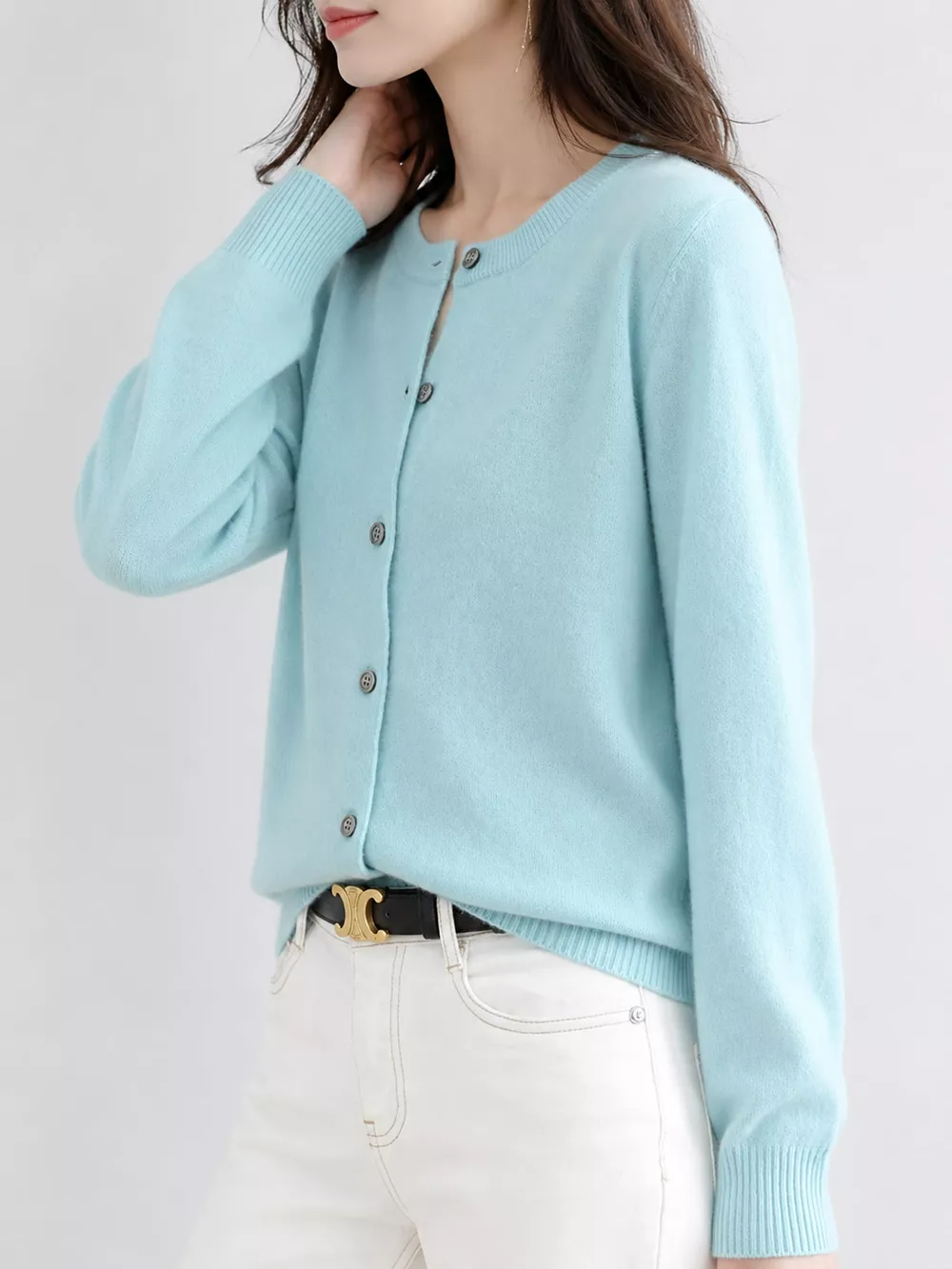 Crew-Neck Button-Down Cardigan, image 13