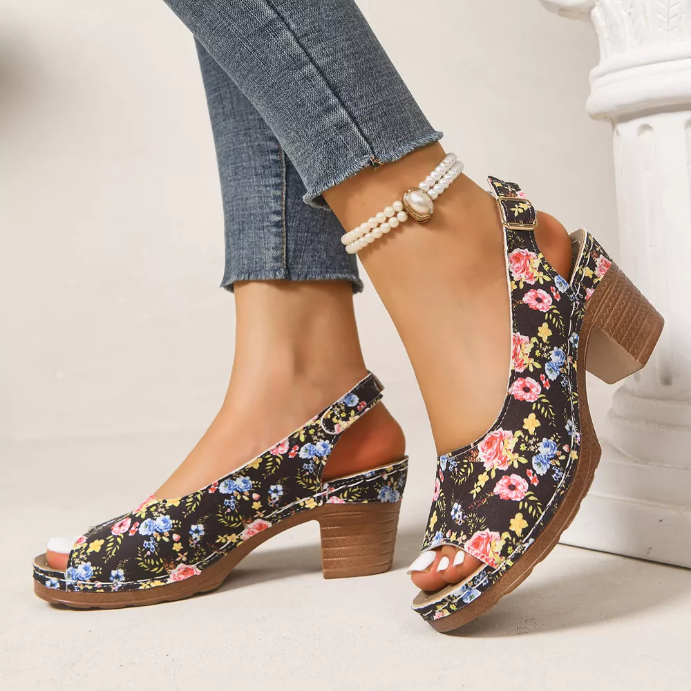 Peep Toe Block Heels Sandals, image 3