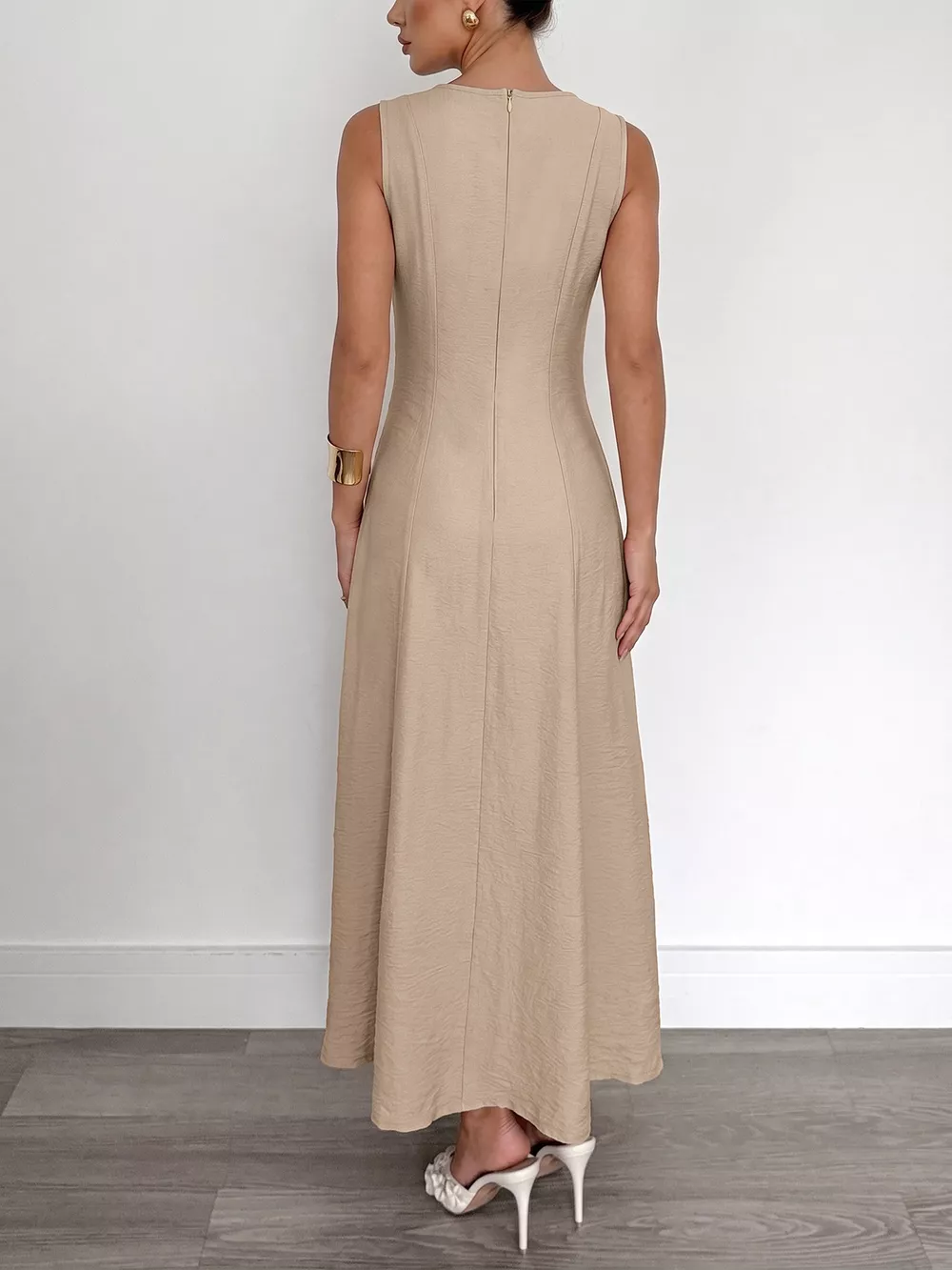 Round Neck Sleeveless Texture Maxi Dress, image 5