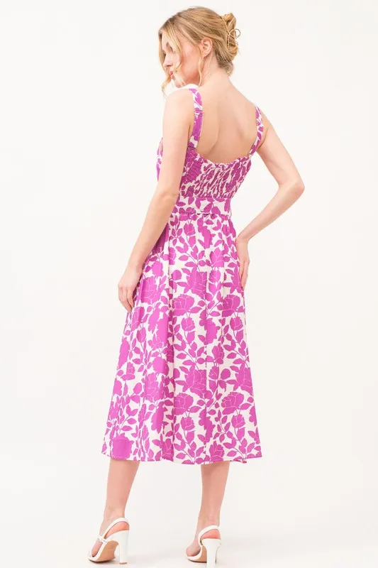 Square Neck Belted Floral Printed Midi Dress, image 3
