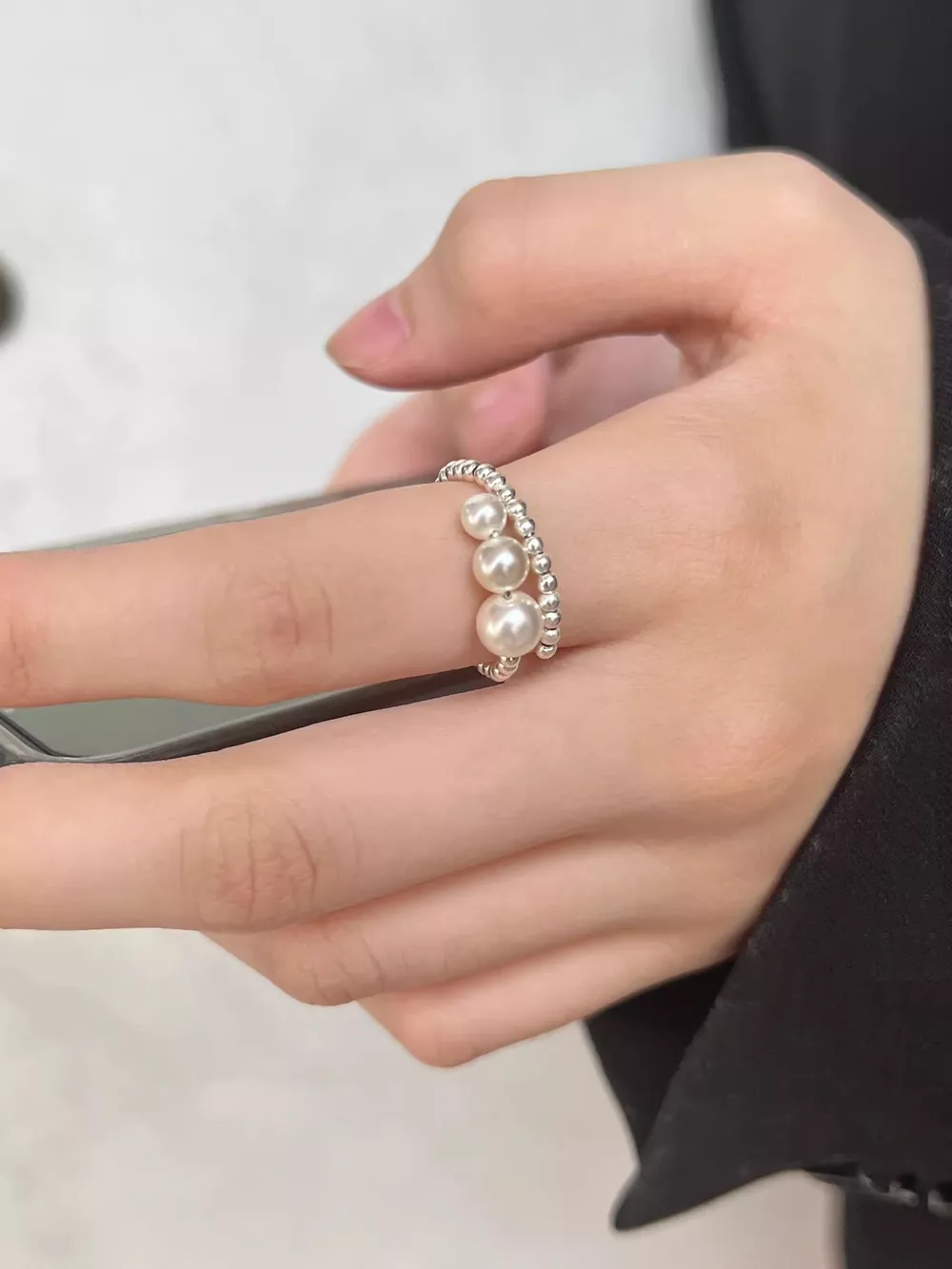 Triple Pearl Beaded Bypass Ring, image 2