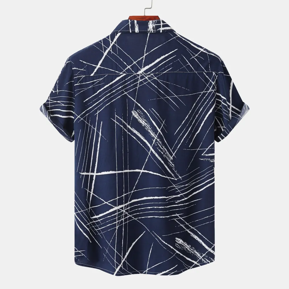 Men's Plus Size Abstract Lines Print Short Sleeve Button-Up Shirt, image 2