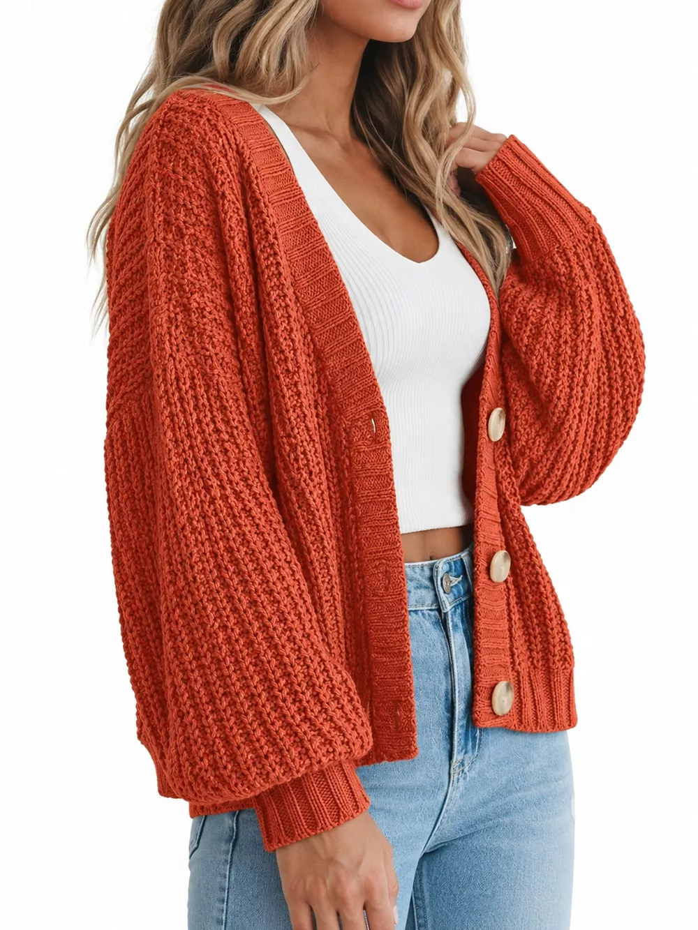 Full Size Chunky Knit Button-Down Cardigan Plus Size, image 11