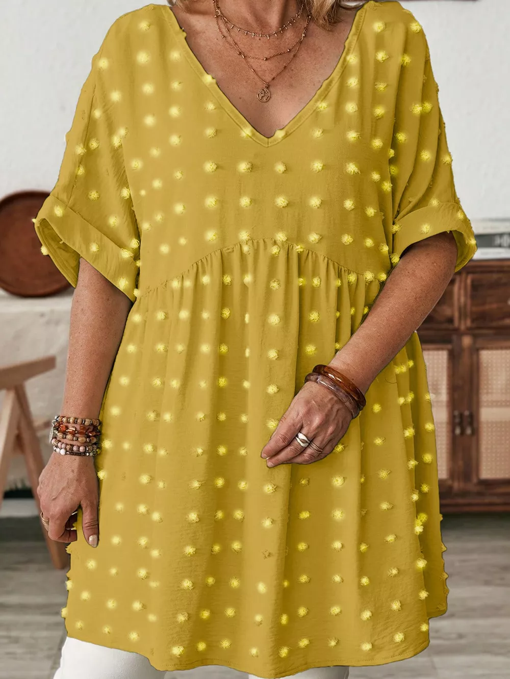 Plus Size Swiss Dot V-Neck Casual Blouse, image 21
