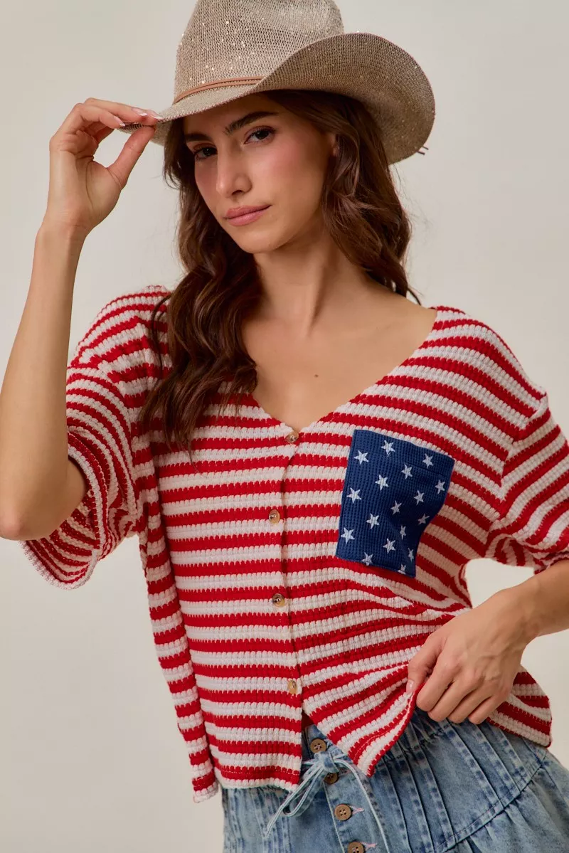 Stripe Waffle Knit Fourth Of July Cardigan Top, image 10