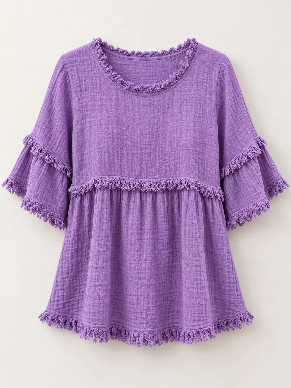 Full Size Frayed Edge Textured Blouse Plus Size, image 12
