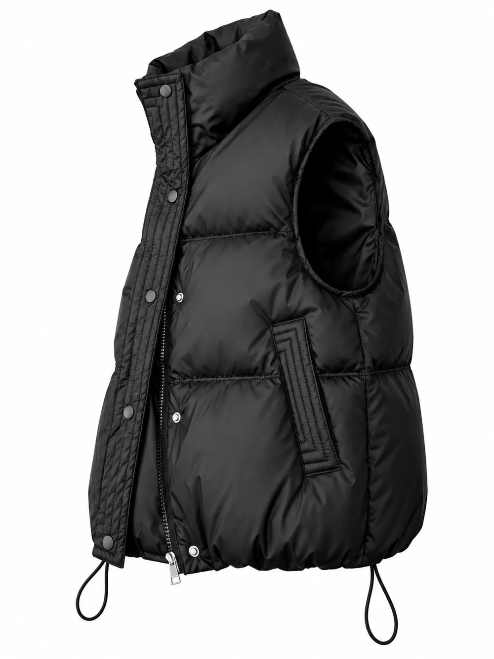 Drawstring Snap Down Puffer Vest Coat, image 3