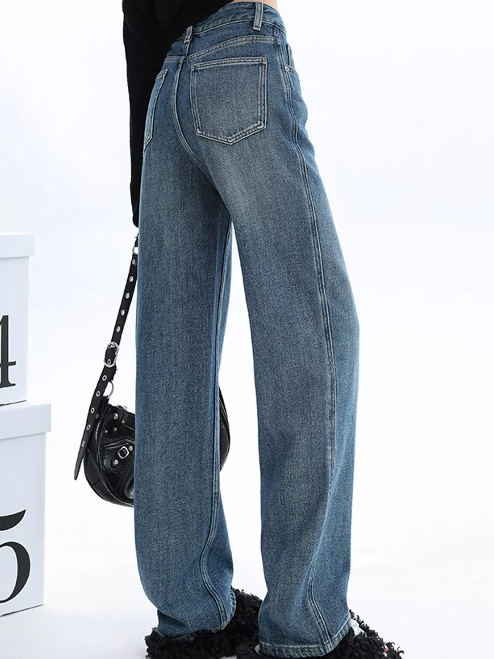 High-Waisted Vintage Wash Wide-Leg Jeans, image 8