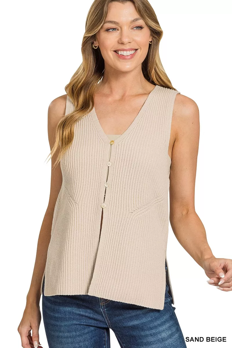 4 Buttons Ribbed Sweater Vest