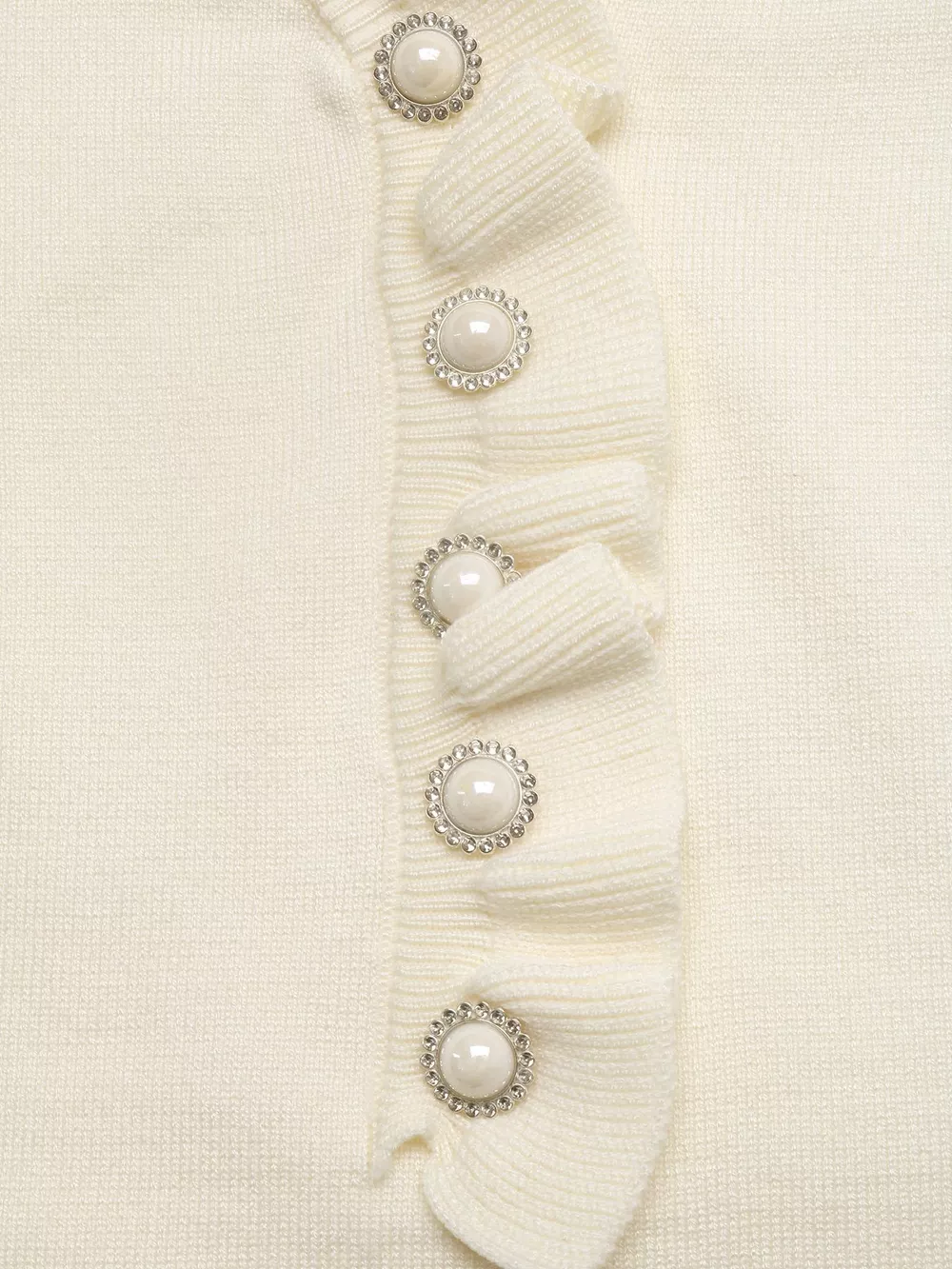 Ruffle Trim Pearl Button V-Neck Knit Top, image 9