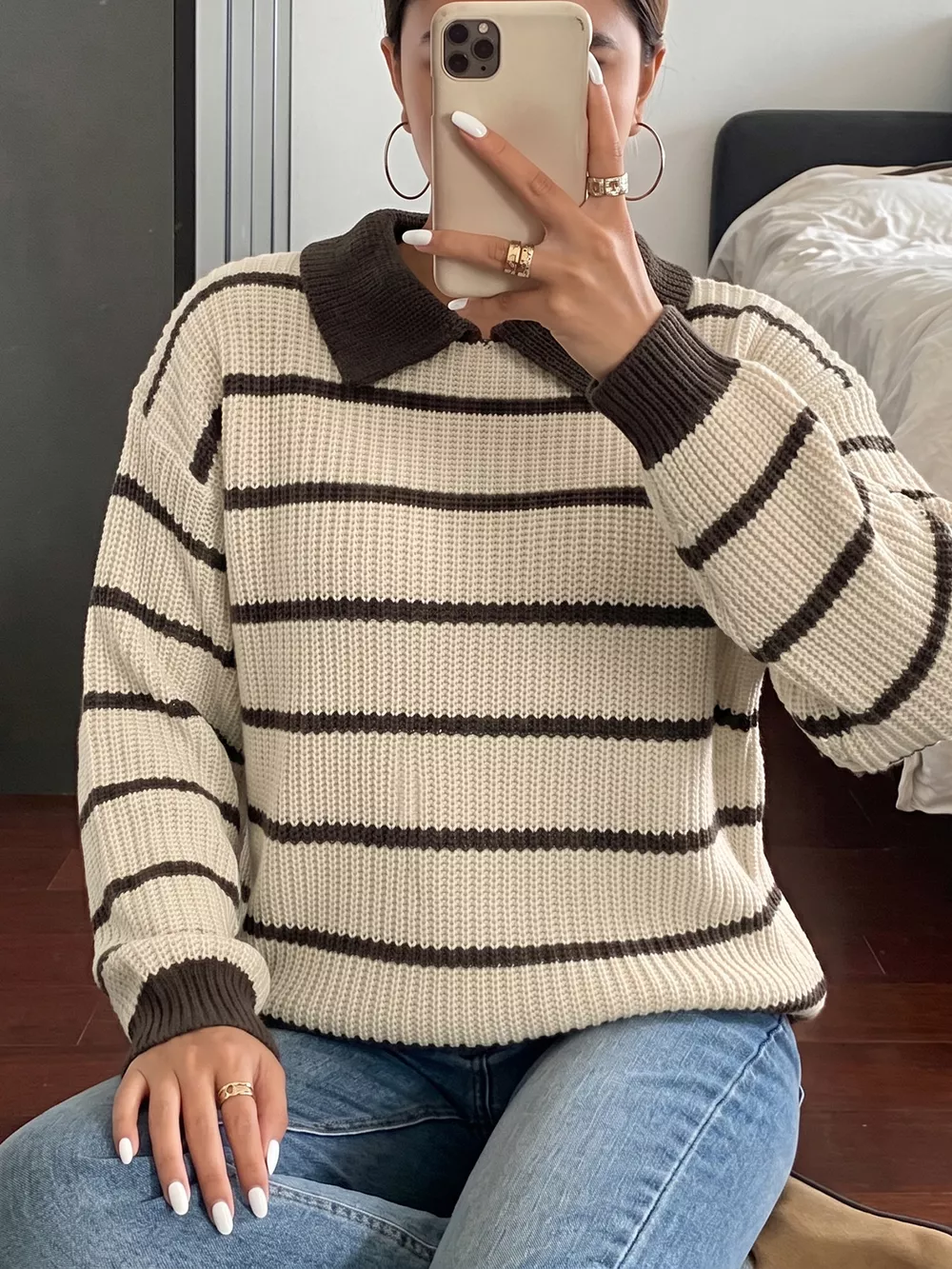 Striped Knit Polo Sweater, image 4