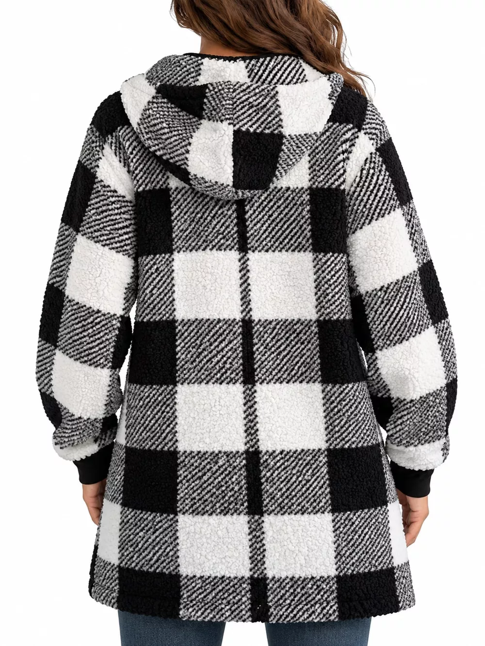 Full Size Plaid Sherpa Hooded Zip-Up Outerwear Plus Size, image 2