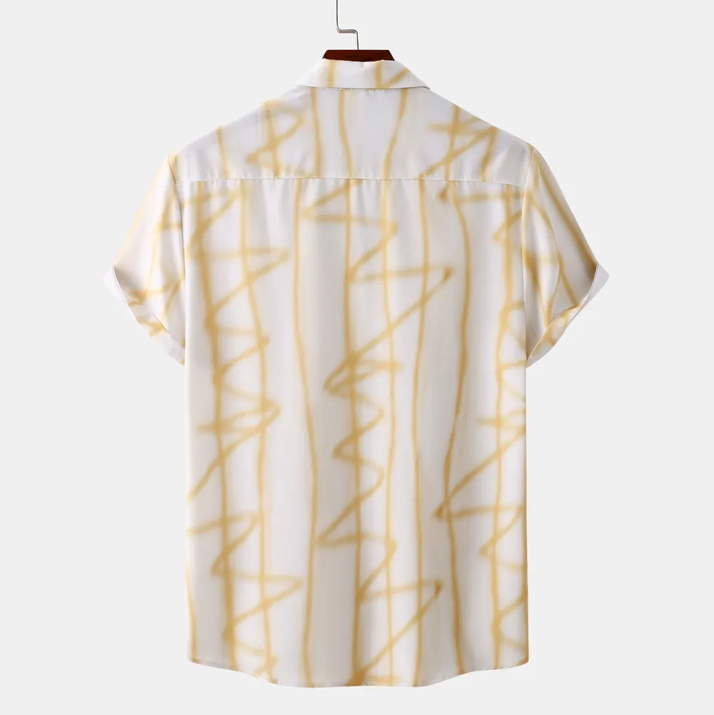 Men's Plus Size Abstract Lines Print Short Sleeve Summer Casual Shirt, image 2