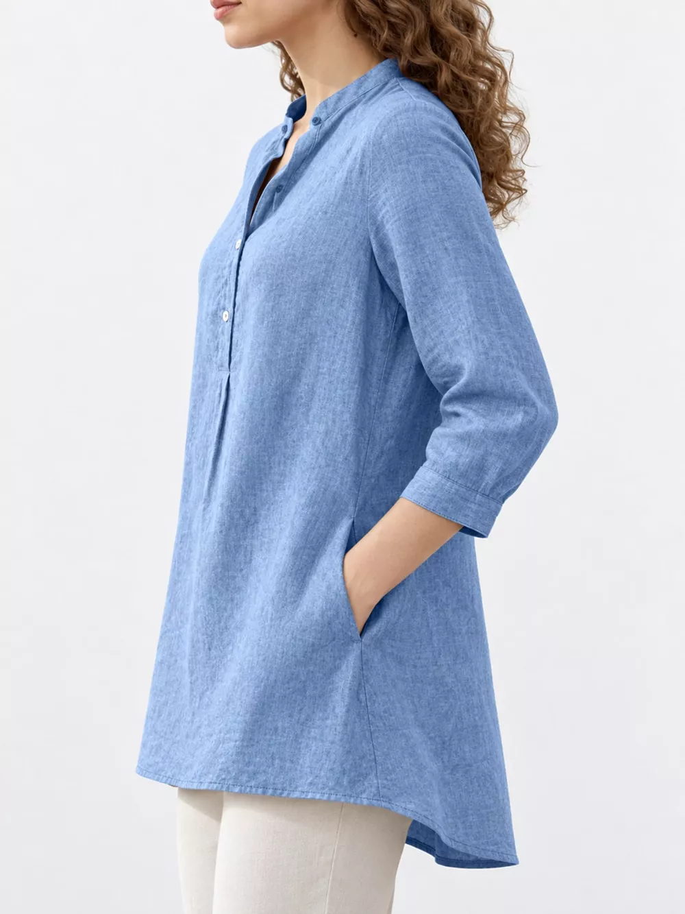 Full Size Button Detail 3/4 Sleeve Blouse Plus Size, image 21