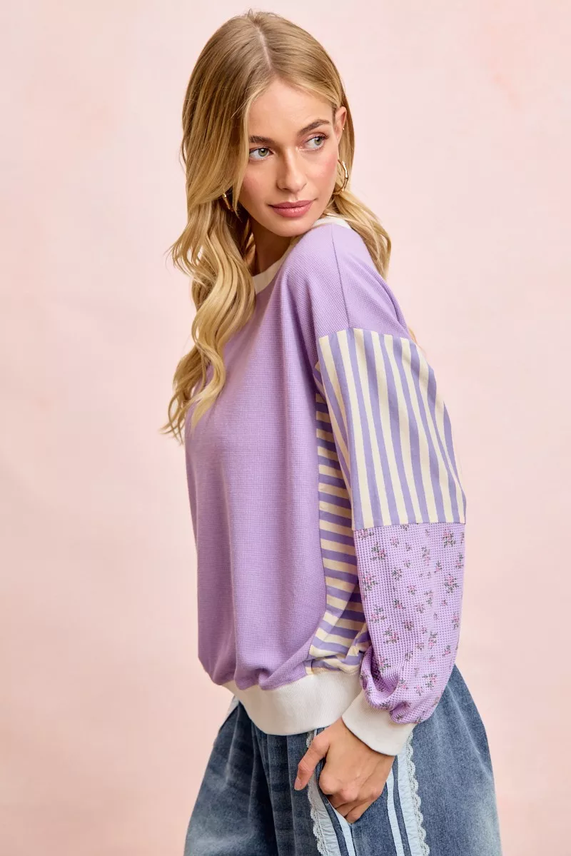 Mix and Match Sweatshirt with Floral Sleeve Striped, image 11
