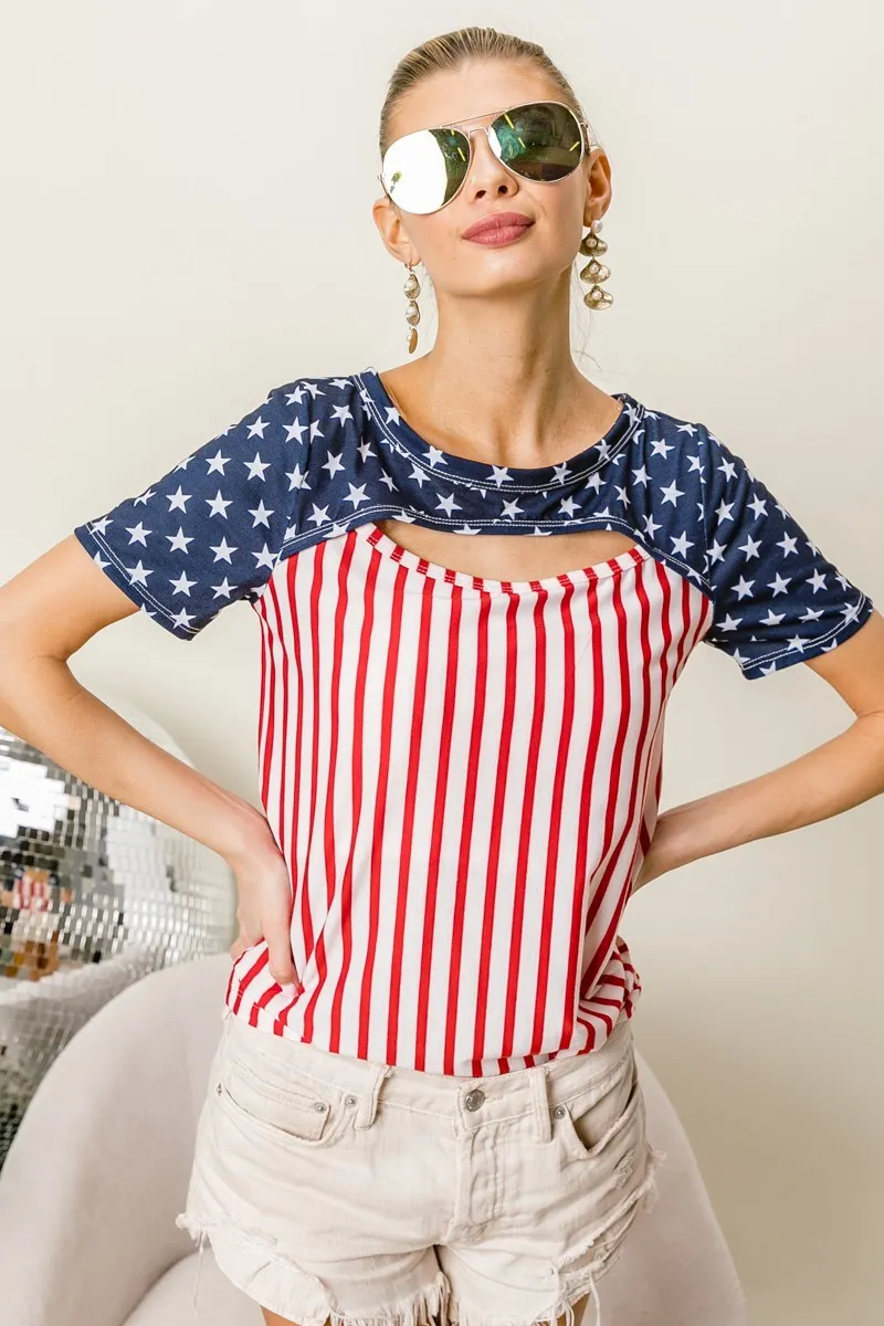 American Flag Theme Front Cut Out Top, image 7
