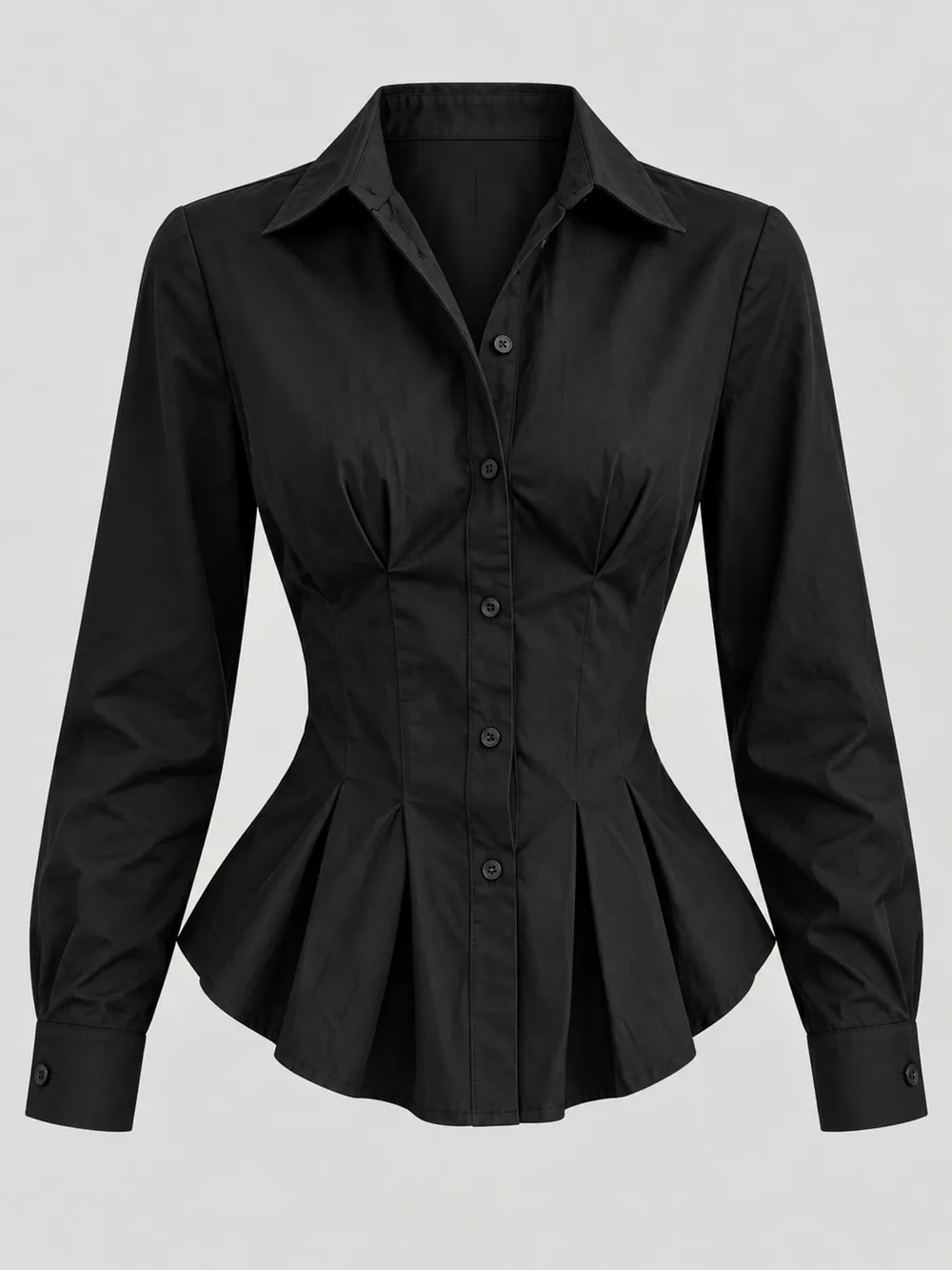 Button-Down Peplum Blouse with Fitted Waist, image 25