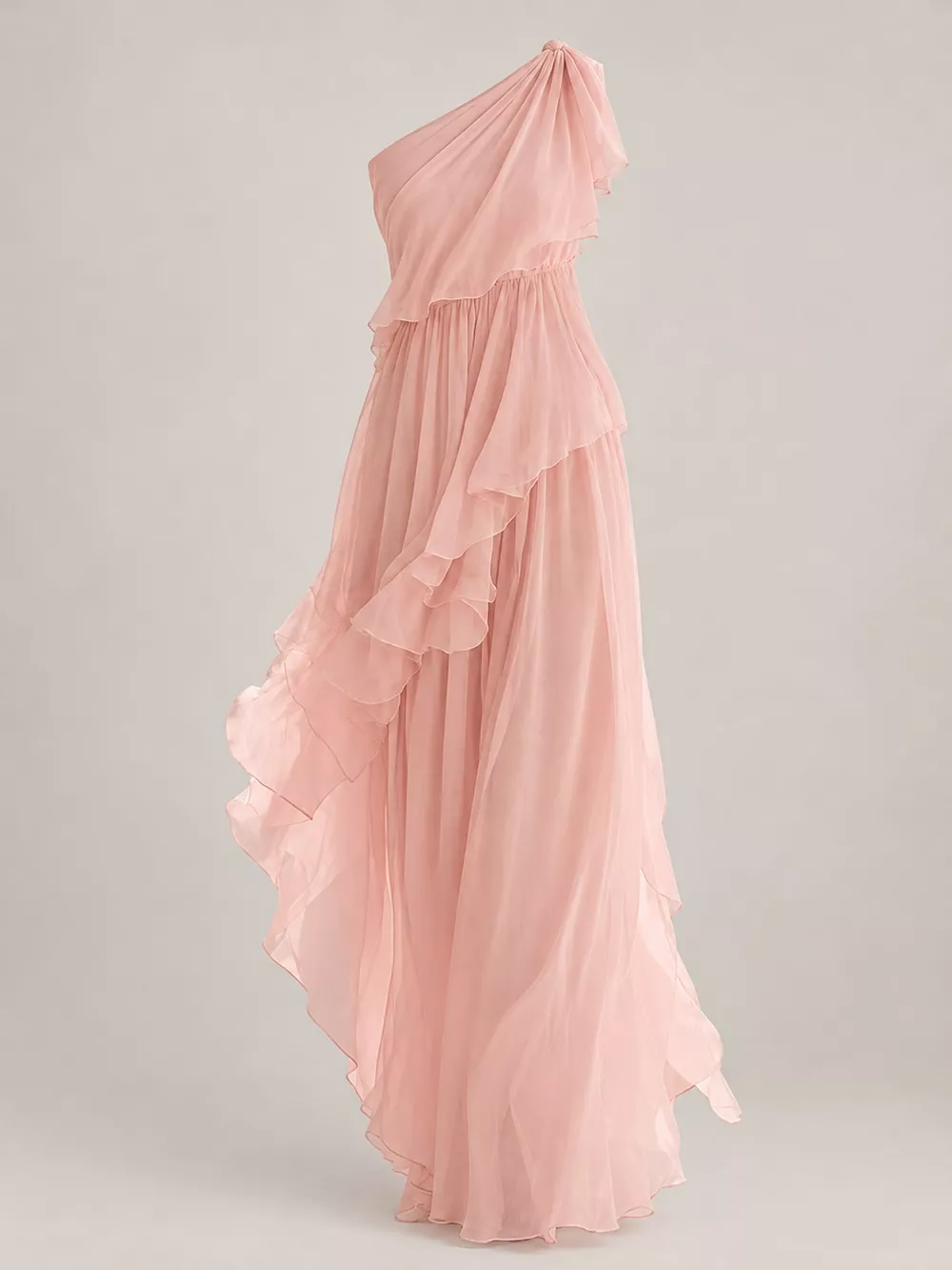 One-Shoulder Ruffled Chiffon Maxi Dress, image 4