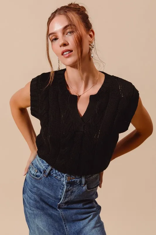 Notched Neck Cable Knit Sweater Vest, image 3