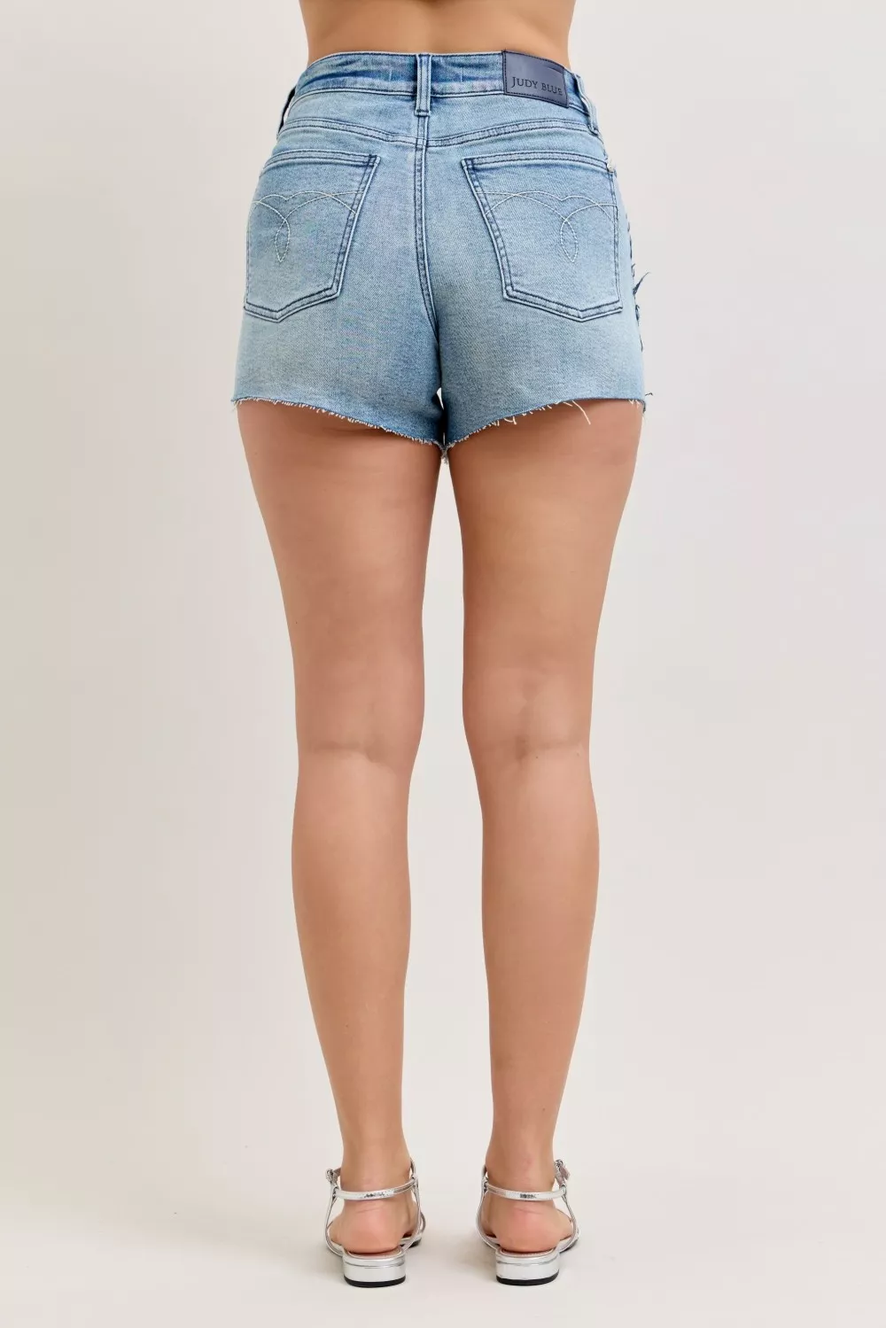 Hw Rigid Magic Cut Off Denim Shorts with Raw Side Seams, image 6