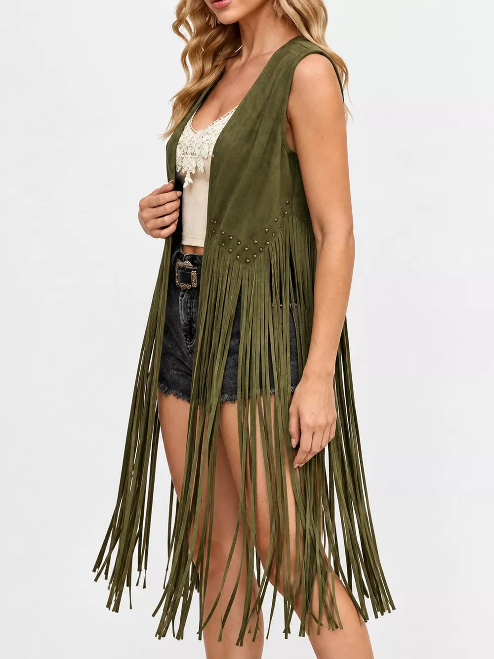 Studded Fringe Vest Coat, image 7