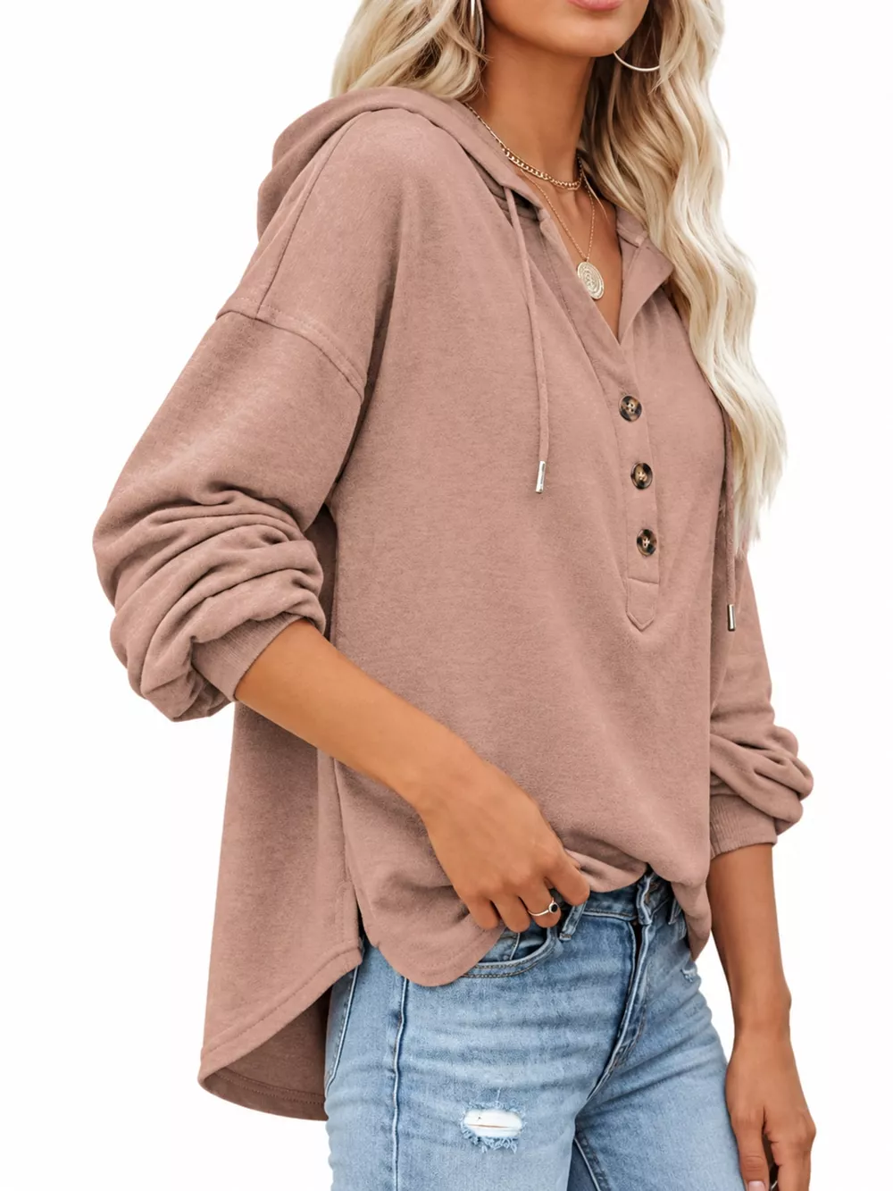 Drawstring Dropped Shoulder Hoodie, image 8