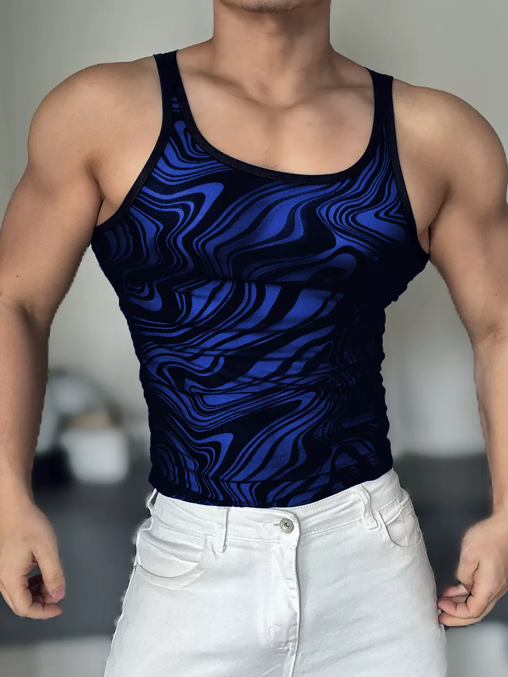 Men's Full Size Slim-Fit Abstract Print Tank Plus Size, image 3