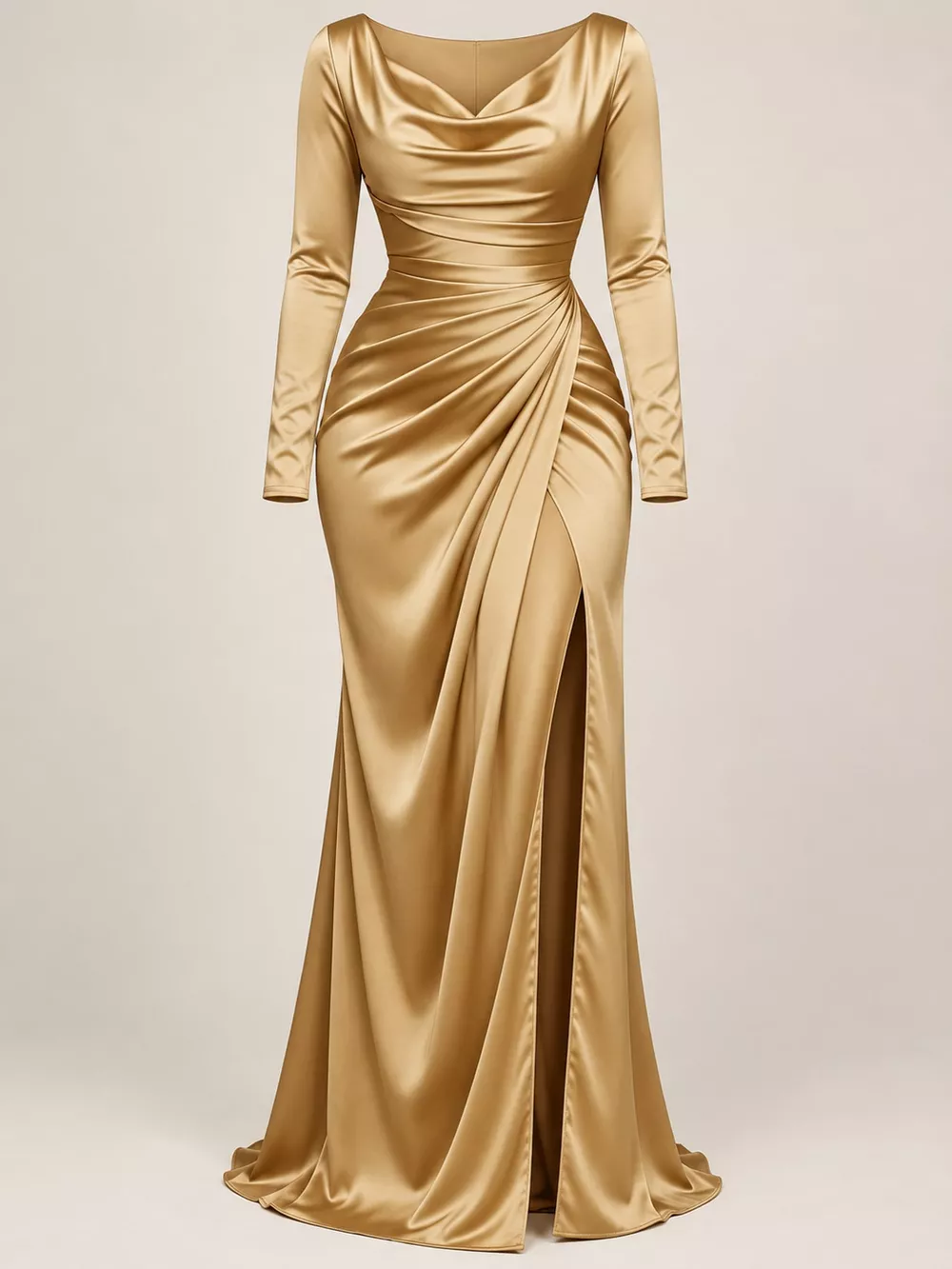 Full Size Satin Cowl Neck High Slit Evening Maxi Dress Plus Size, image 12