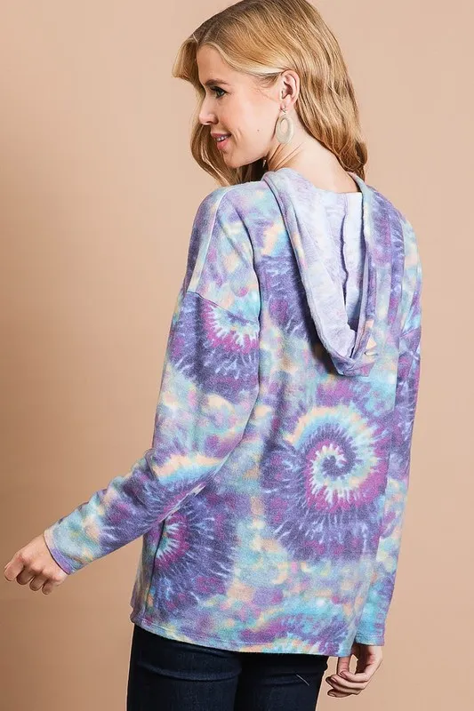 Brushed Circular Tie Dye Print Terry Hoodie, image 3