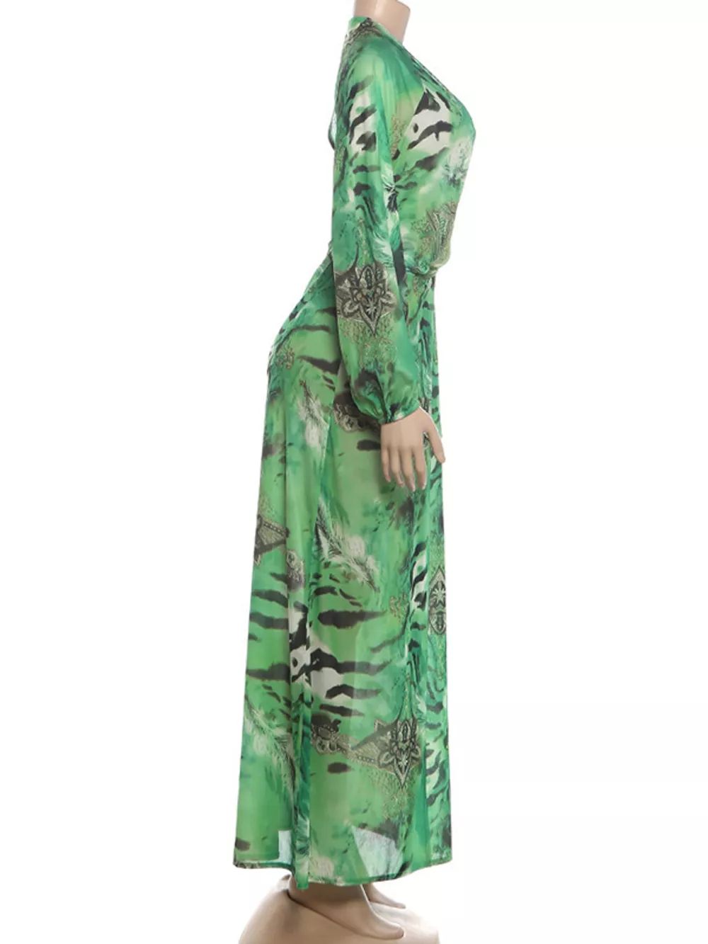 Deep V-Neck Long Sleeve Printed Maxi Dress, image 6