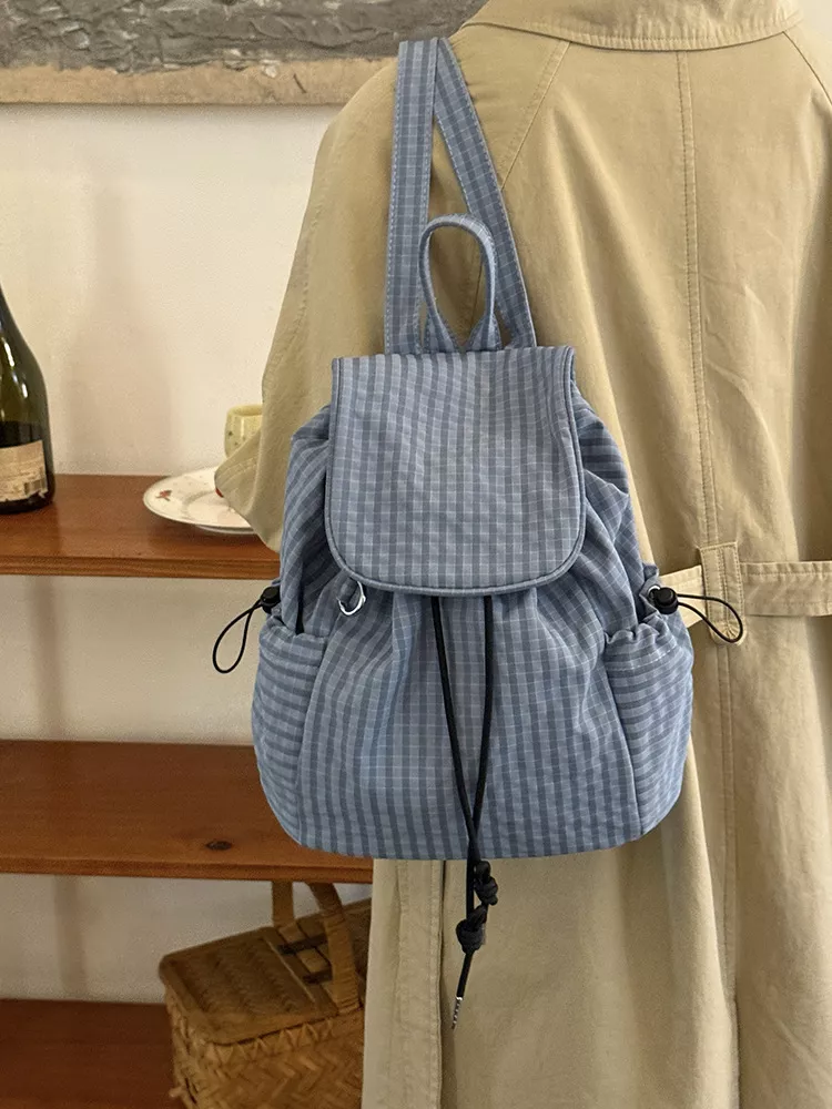 Plaid Drawstring Closure Backpack Bag, image 9