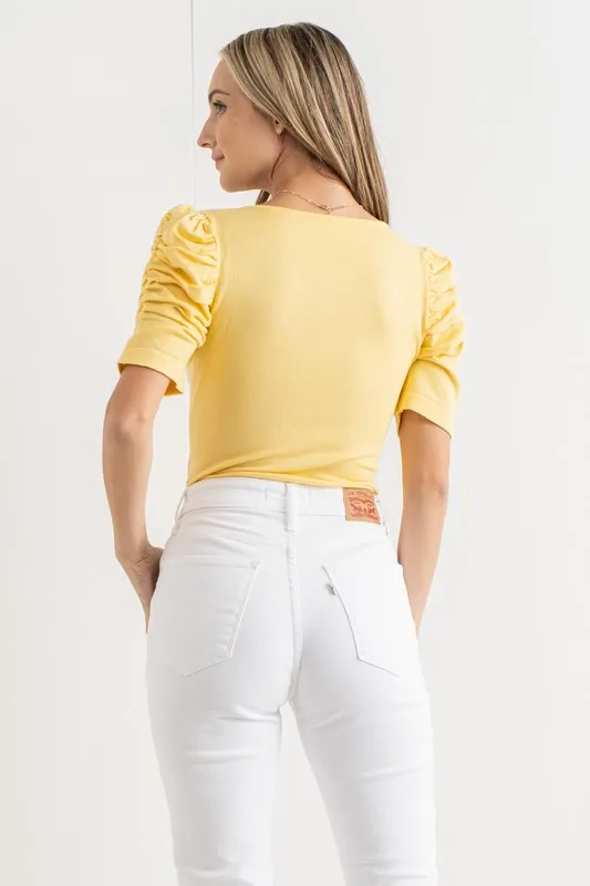 Shirring Puff Sleeve Bodysuit, image 4