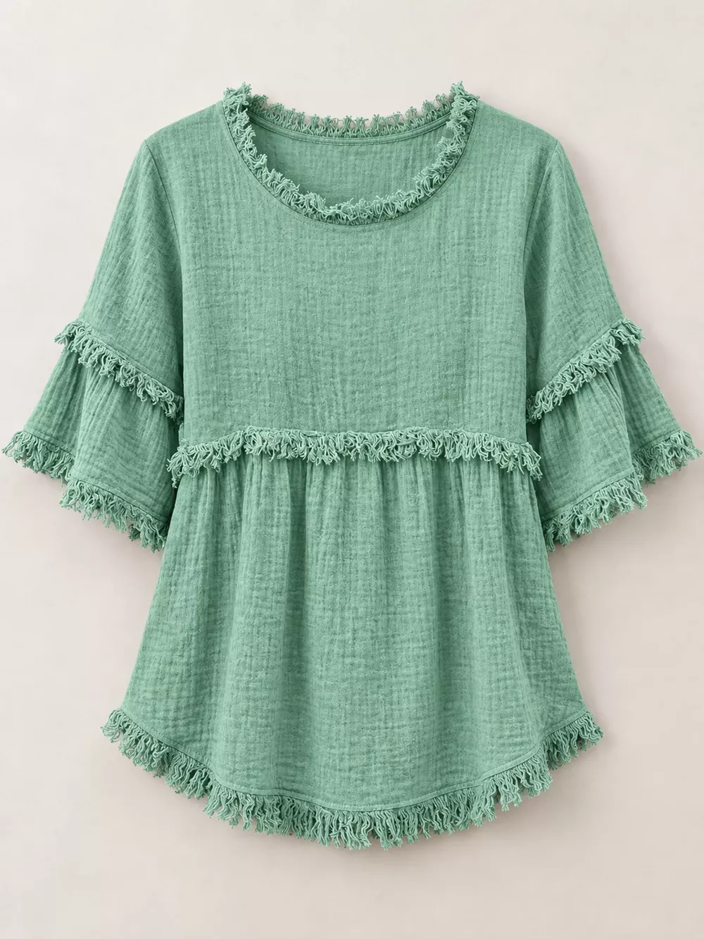 Full Size Frayed Edge Textured Blouse Plus Size, image 8