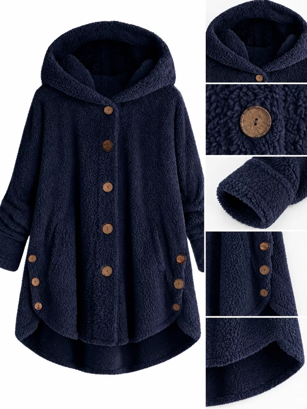 Full Size Fleece Button Up Hooded Outerwear Plus Size, image 26