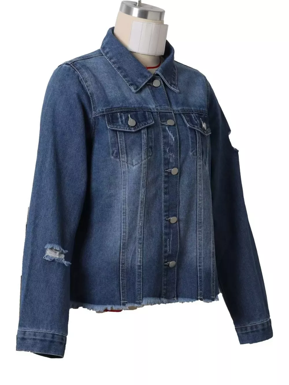 Distressed Raw Hem Denim Jacket, image 10