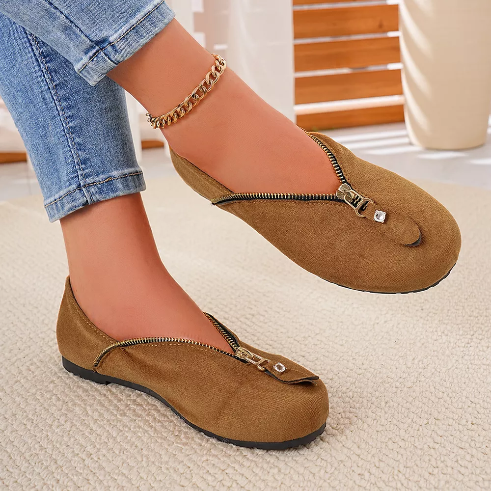 Chic Zipper Detail Flats Slip‑Ons, image 7