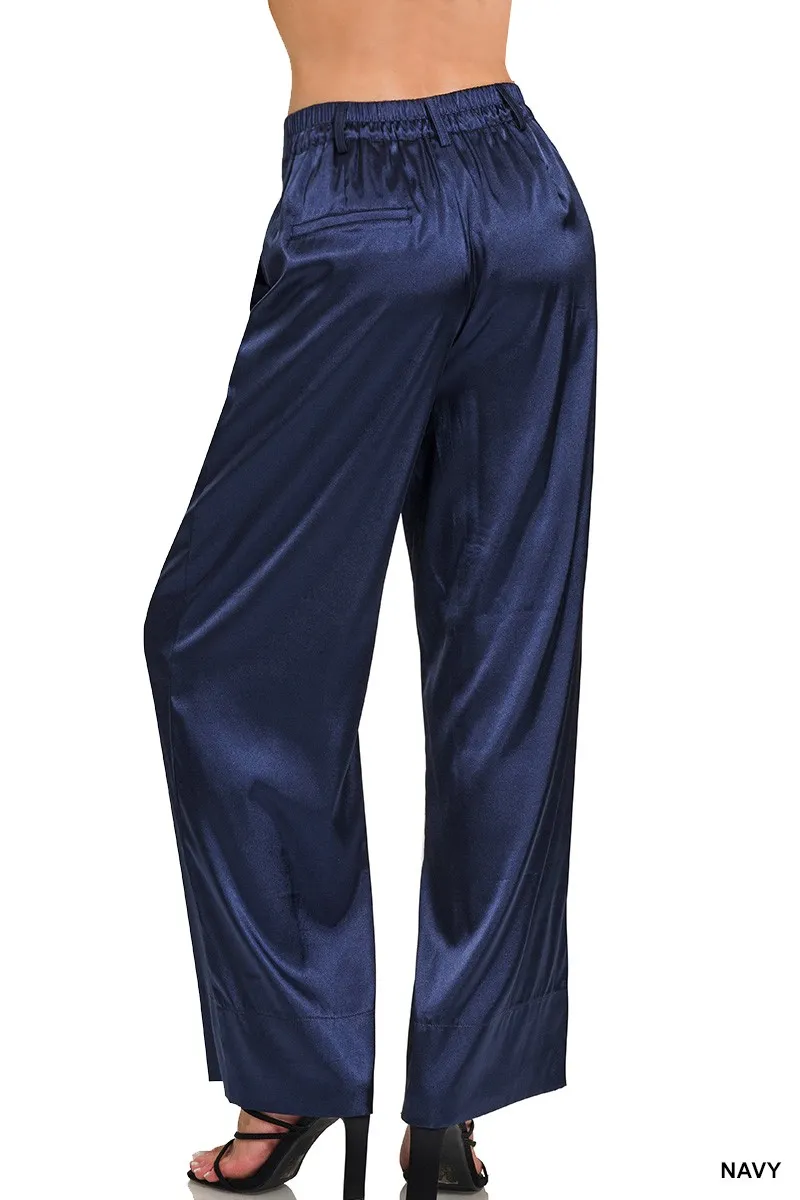 Wide-Leg Satin Pants, image 3