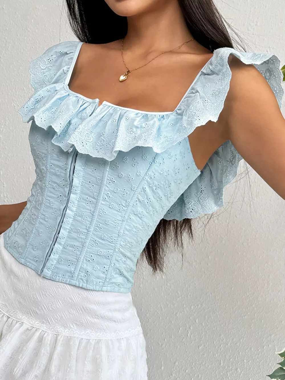 Ruffled Eyelet Embroidered Corset Top, image 3