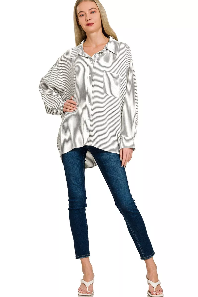 Woven Stripe Button Down Shirt, image 4