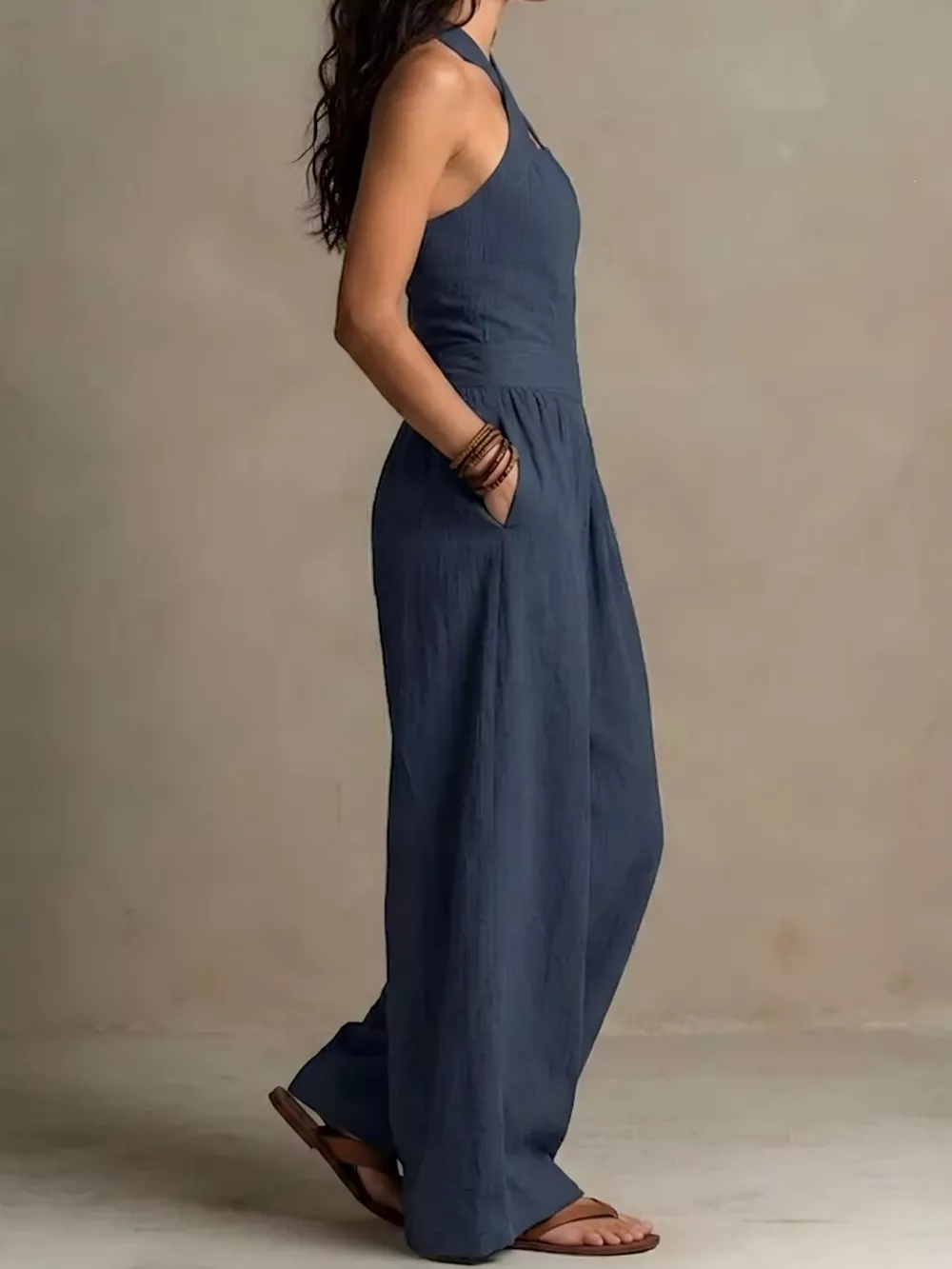 Full Size Halter Neck Wide-Leg Jumpsuit Plus Size, image 13