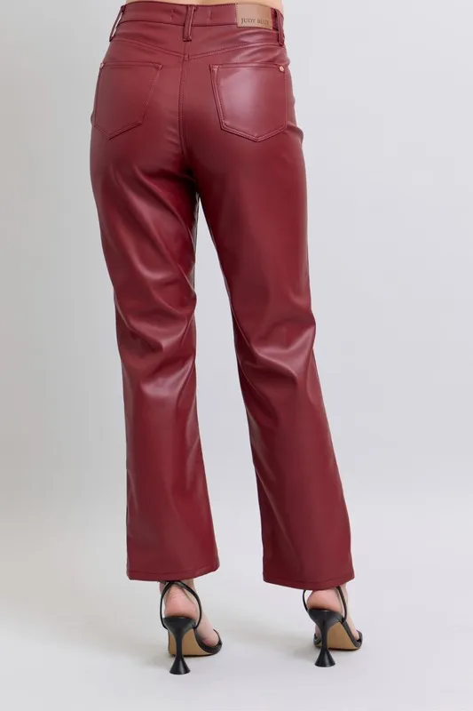 Full Size High Waist Tummy Control Faux Leather Straight Pants Plus Size, image 9