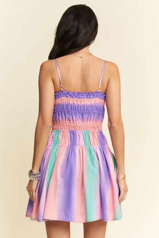Multi Color Ombre Printed Bodice Button Up Dress, image 7