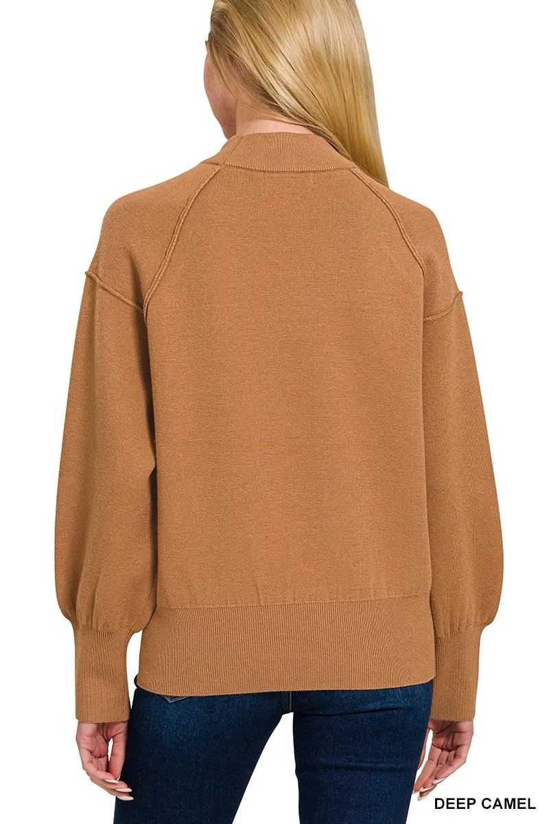 Viscose Mock Neck Exposed Seam Sweater, image 2