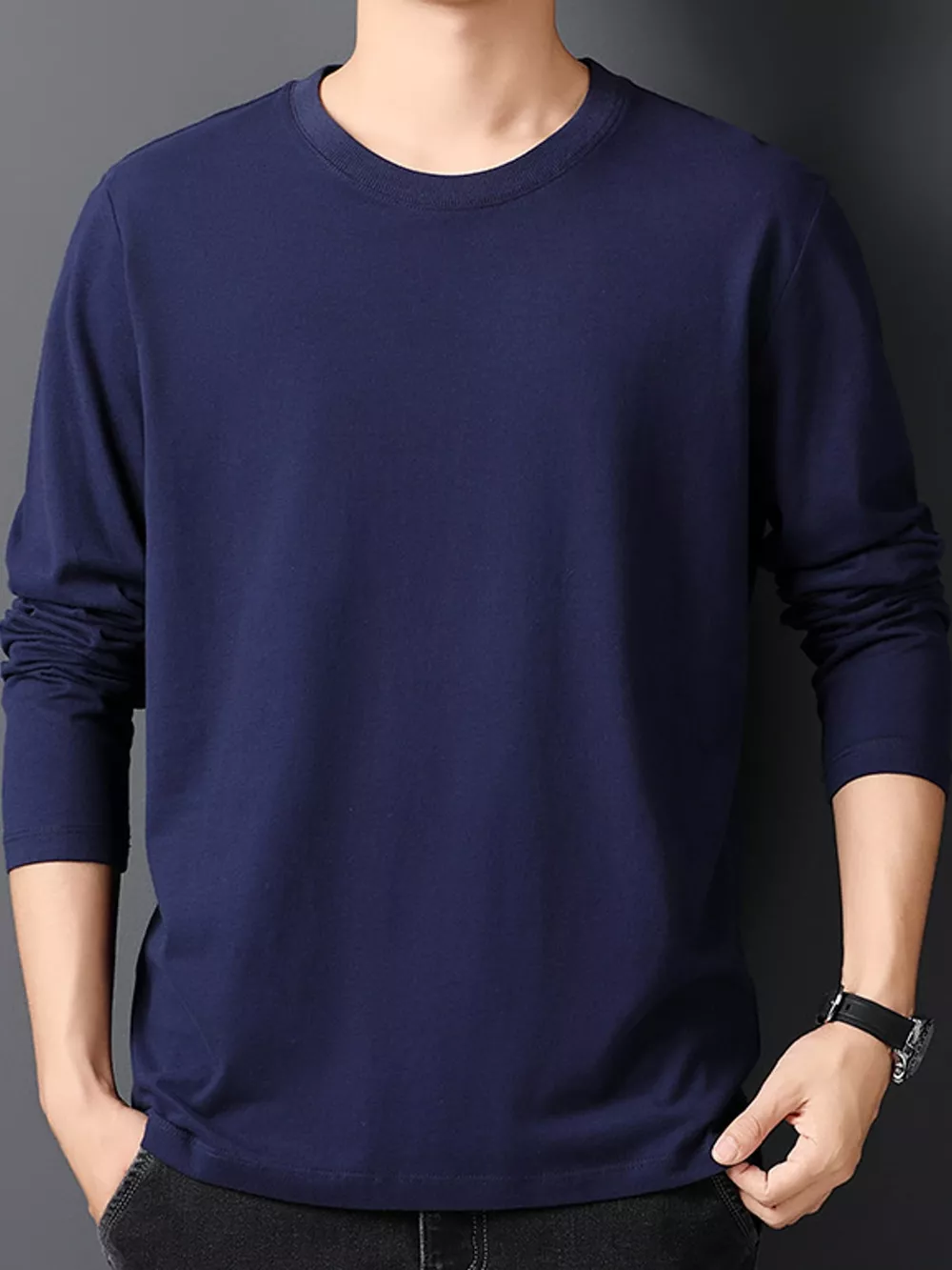 Men's Plus Size Round Neck Long Sleeve T-Shirt, image 21