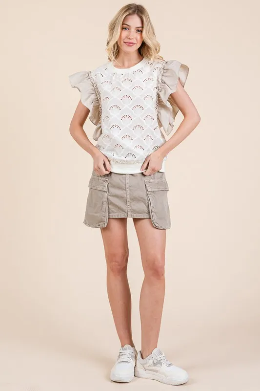 Ruffle Cap Sleeve Embroidered Eyelet Blouse, image 12