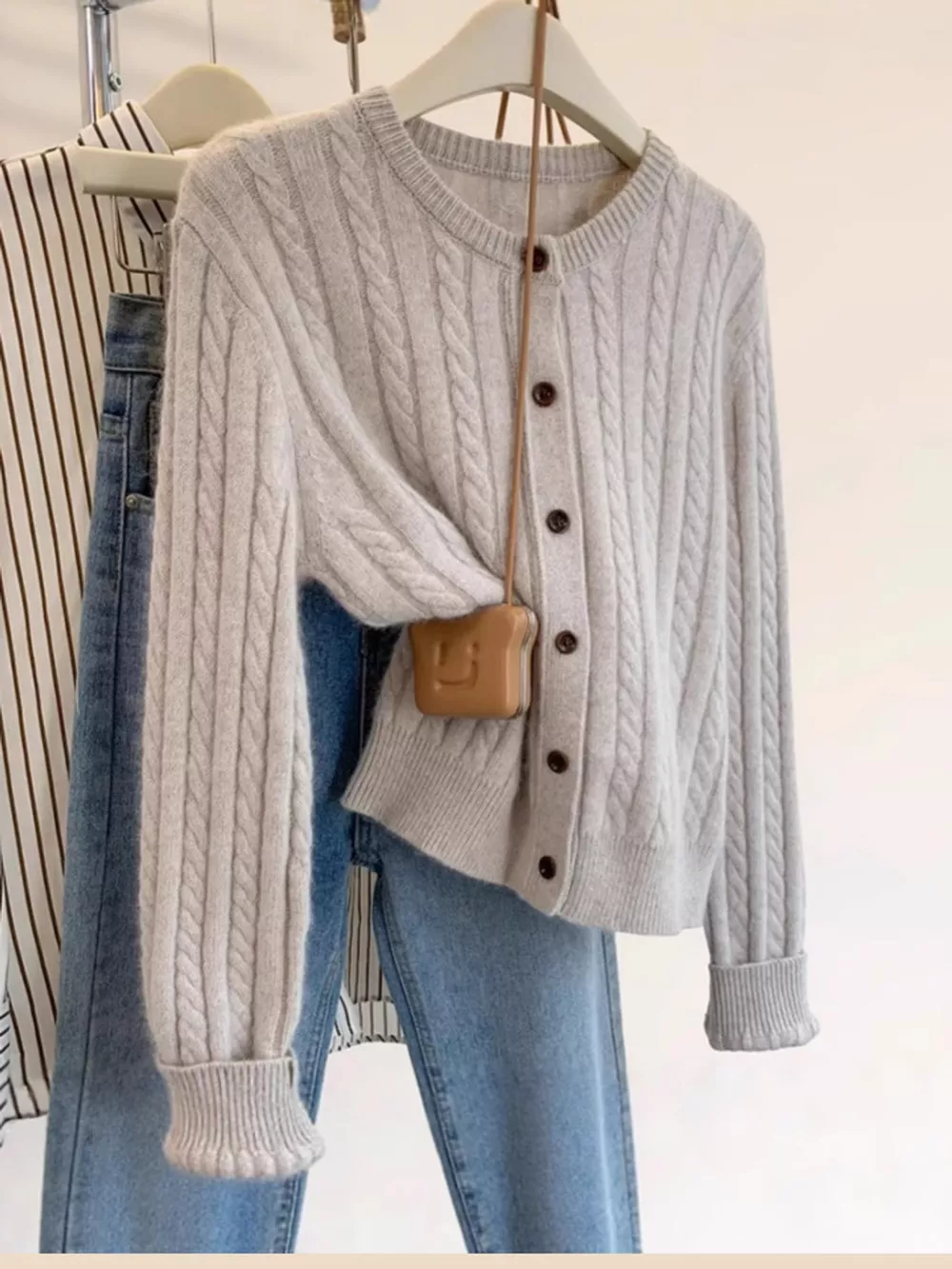 Cable-Knit Button-Down Cardigan, image 14