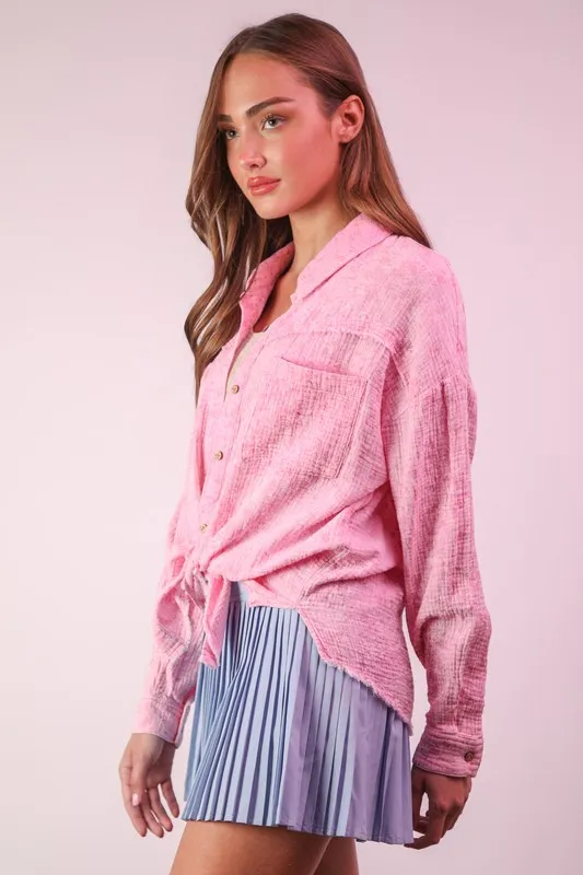 Full Size Mineral Washed Gauze Shirt Top Plus Size, image 3